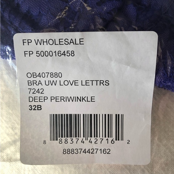 Free People Bra Underwire Love Letters Deep Periwinkle New 32B - Picture 3 of 5